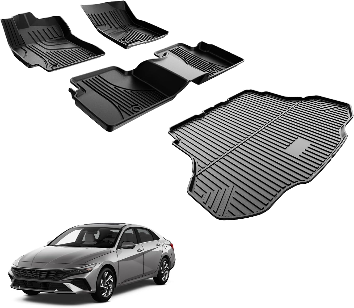 Floor Mats Set Compatible with Hyundai Elantra Elantra N 2024 2023 2022 2021, TPE Cargo Mat All Weather Protection Floor Mat Heavy Duty Trunk Liners Accessories