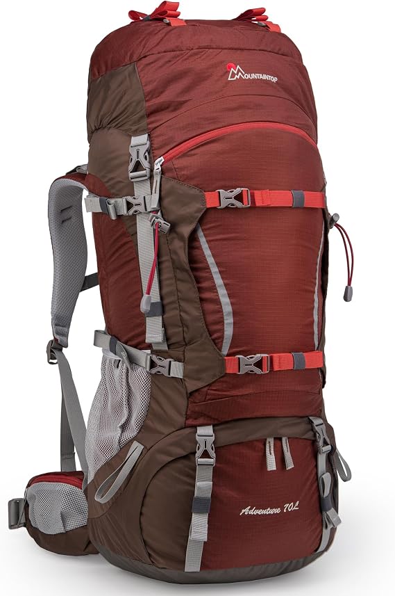 Mountaintop 70L Mountaineering Backpack, Large Capacity, Camping, Uses YKK Zippers, Backpack, Waterproof, Rucksack, Outdoor, Disaster Preparedness, Lightweight, Includes Rain Cover, For Travel