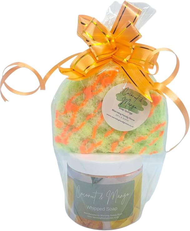 Coconut & Mango Whipped Soap & Soap Filled Sponge Gift Set | Body Wash