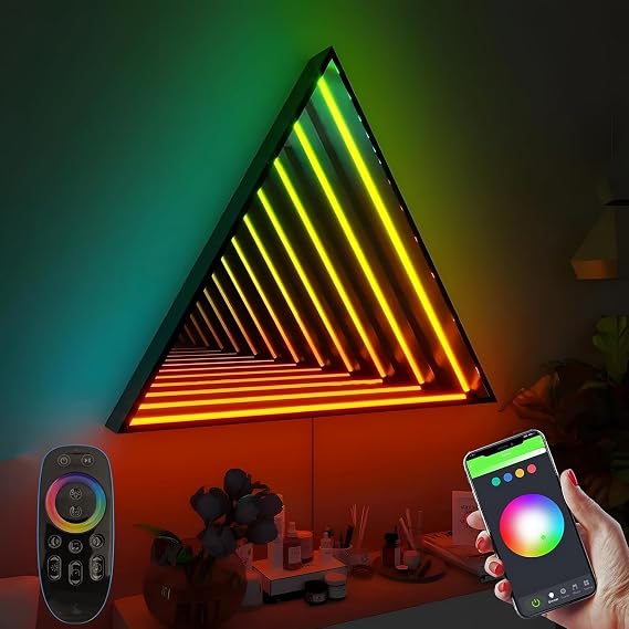 3D LED Infinity Mirror Light, Multicolor Tunnel Lamp with Remote Control, Cool RGB Art Light for Home Decor, Bedroom, Living Room, Party, Bar & Gaming (30cm/11.8in)