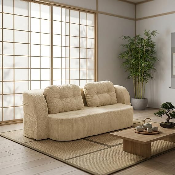 Boneless Couch Sofa Bed Compressed Sofa 2/3 Seater Washable Cover No Assembly Required For Living Room, Bedroom, Lounge