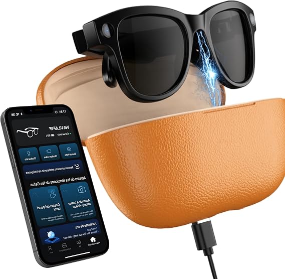 smartia Smart Glasses with Camera, Portable Charging Case, Bluetooth Sunglasses, Hands-Free Kit with Voice Integrated AI, Smart Glasses and Translator in 20 Languages, 33MP 4K