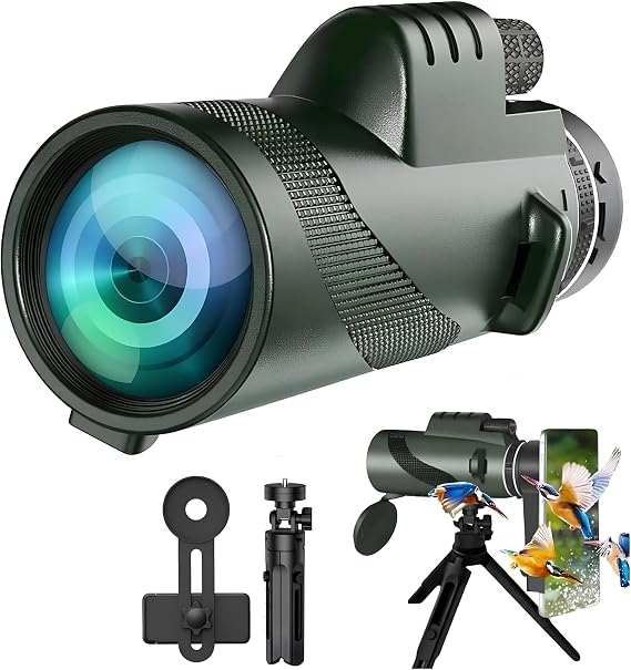 Monoküler Teleskop, 80x100 Full HD Yüksek Çözünürlük, 10 Km Görüş Mesafesi, 52 mm Objektif Lens, Gece Görüş Destekli, Tripod ve Taşıma Çantalı, Telefon Tutuculu Profesyonel Monoküler Dürbün