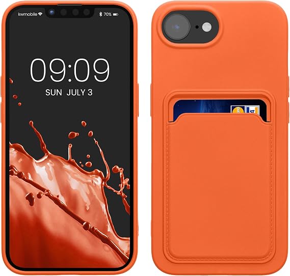 kwmobile Case Compatible with Apple iPhone 17e / iPhone 16e Case - TPU Phone Cover with Credit Card Holder - Orange