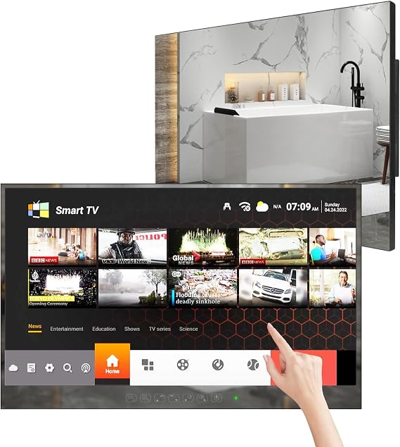 27 Inch Smart Mirror TV, IP65 Waterproof LED TV for Bathrooms and Hotels