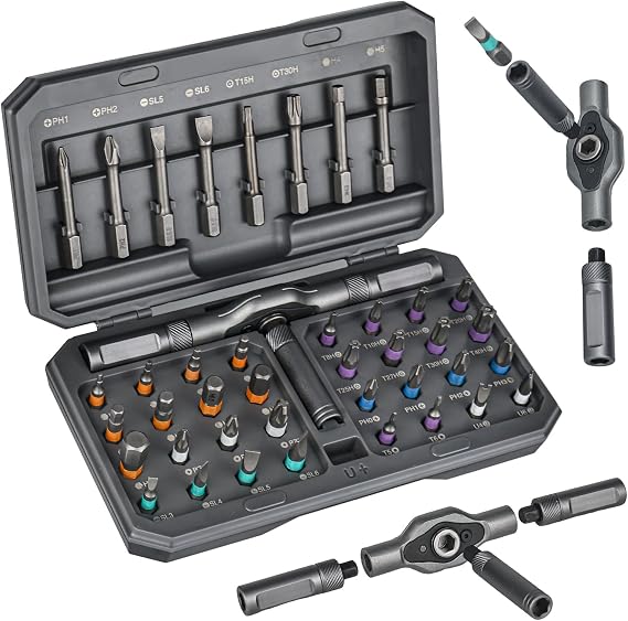 42 IN 1 Magnetischer Schraubendreher Set Multi-Bit-Magnetschraubendreher-Set mit Abnehmbarem Ratschengriff Ratschenschraubendreher-set mit 40 Bits für enge Arbeitsbereiche