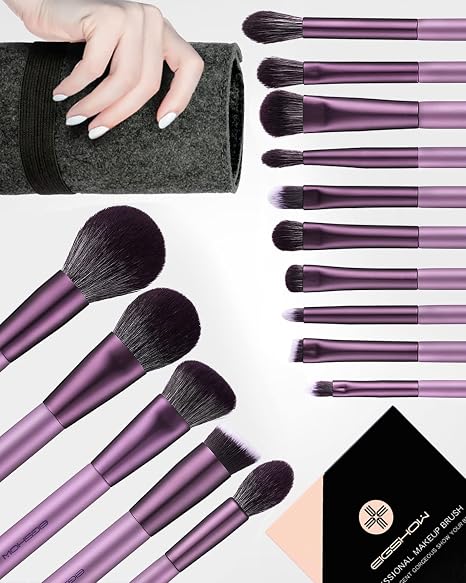 Makeup Brushes - Set of 15 Essential Professional Cosmetic Brushes - Makeup Brush Set - 7 High-Quality Vegan Eyeshadow Brushes + Brushes for Powder Blush Foundation Highlighter etc. purple