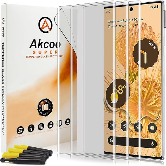 Screen Protector for Google Pixel 6 Pro, 3 Pack, Tempered Glass LOCA UV Set, Edge to Edge Protection, 9H Scratch Resistant, Fingerprint-ID Support