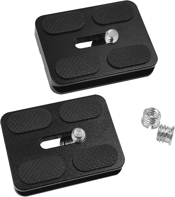 IOUALEY 2 Pack 50mm Camera Quick Release Plate with 1/4 "-20 Camera Screw, Tripod Mount Plate Fits Arca Swiss Standard Type Clamp for Cameras Tripod Ball Head Ballhead (PU50)