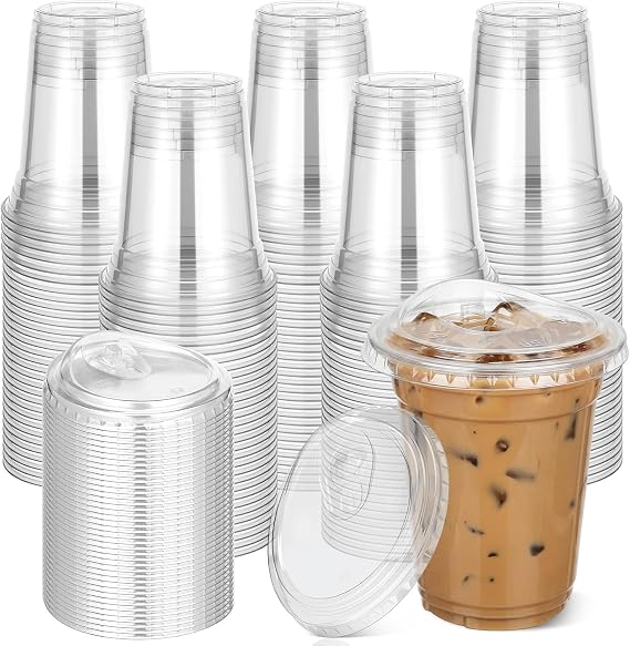 KAHEIGN 50 Pieces Clear Plastic Cups with Lids, 360 ml Reusable Plastic Coffee Cup Elegant Party Drinks Cups for Iced Coffee Smoothies Cold Drinks Parties Catering