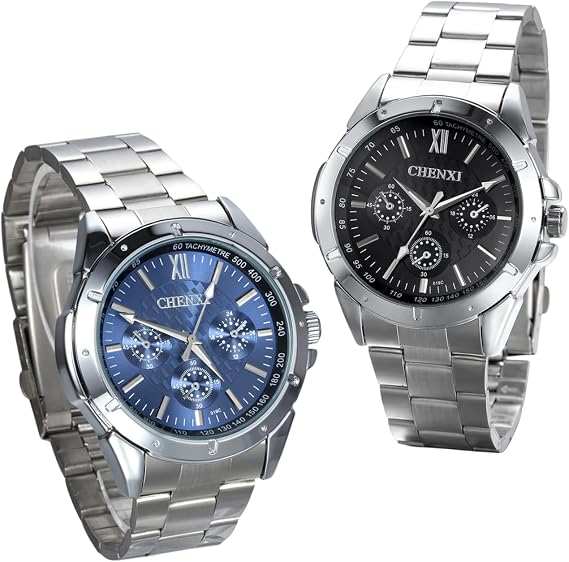 JewelryWe Men's Watch Business Casual Analogue Quartz Watch with Stainless Steel Strap Blue Black White Dial