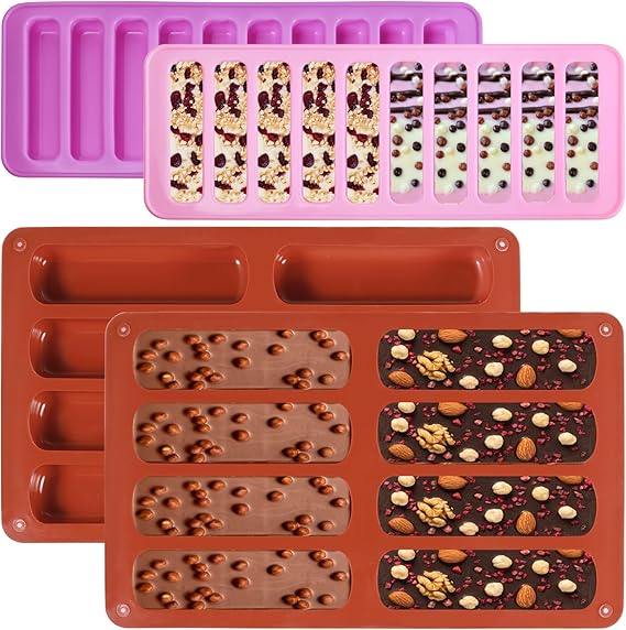 4PCS Silicone Granola Bars Moulds, Chocolate Bar Moulds, 8 and 10 Cavity