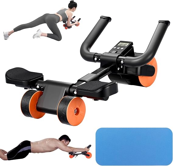 Ab Roller Elbow Support with Mat and Timer, Automatic Rebound Abdominal Wheel Roller, Abs Roller Wheel Workout Stomach Exercise Equipment for Home Gym Use, Fitness Accessories for Men and Women