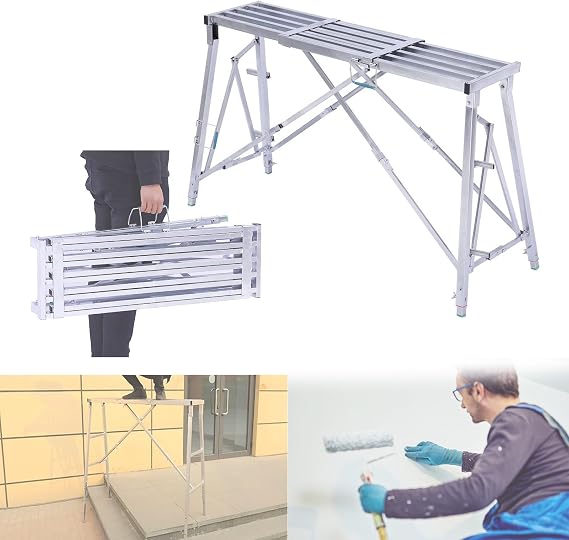 Scaffolding Equipment Multipurpose 30cm/40cm Width Work Platform Step Ladder Folding Heaty Duty Steel Welding Scaffolding - Adjustable Length and Height,D