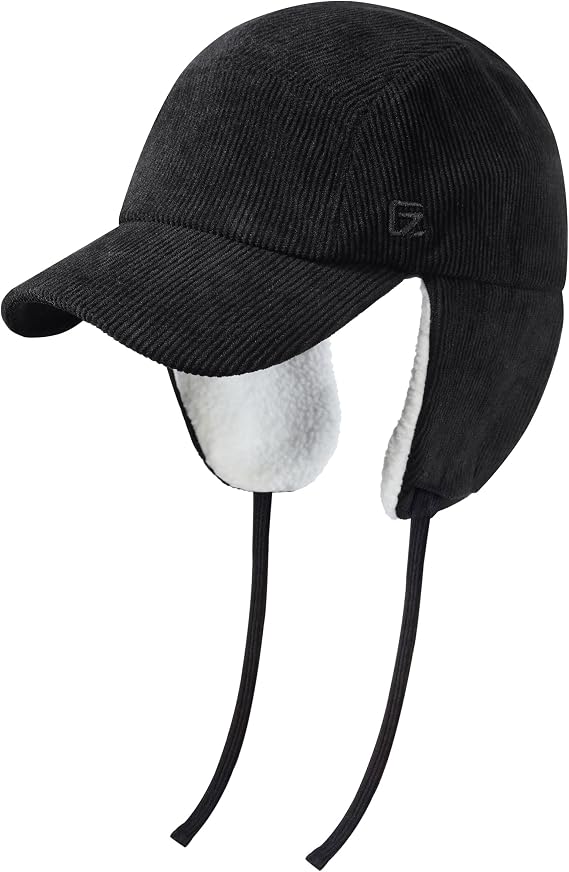 GADIEMKENSD Winter Hat with Ear Warmer Flaps, Winter Hats for Women and Men, Corduroy Baseball Cap