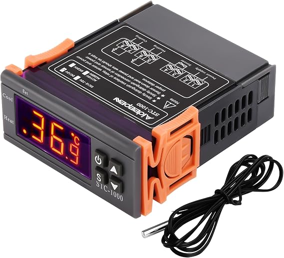 Aideepen Temperature Controller, STC-1000 DC 12V Multipurpose Digital Thermostat with Sensor Probe NTC 10K Relay Output 2 for Fermentation Hatch Freezer Heating