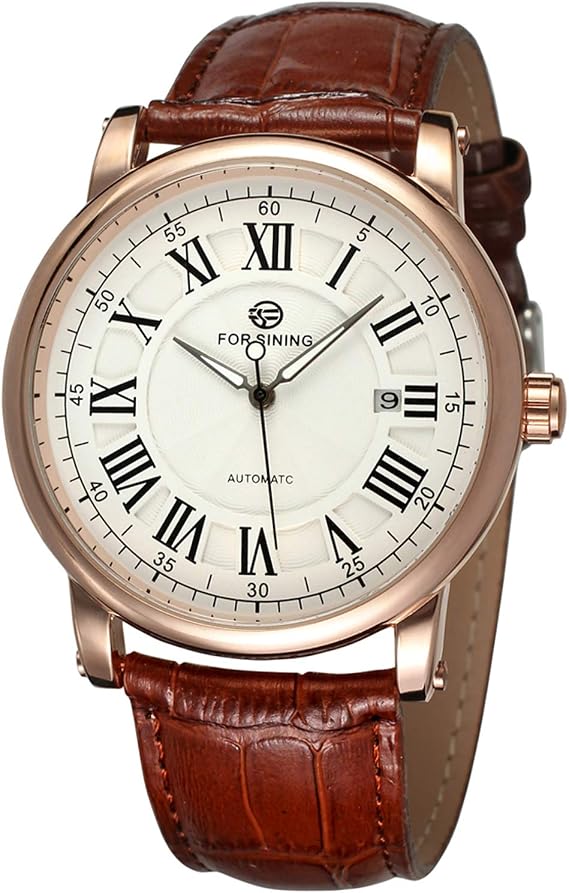 FORSINING Men's Fashion Self-Winding Analog Roman Numbers Dial Wristwatch with Leather Strap
