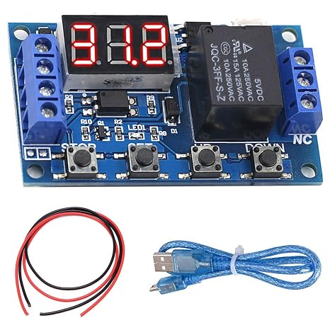 Timer Delay Relay Module DC 6-30V Programmable Switch Control LED Display Micro USB Port Relay for Arduino with 24AWG Wire, Micro USB Cable