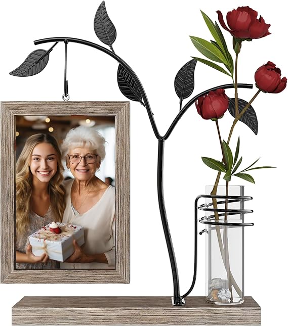 Picture Frames 6x4, Personalised Gifts with Glass Vase and Metal Tree Knot Rotatable, Holds 2 Photos, Suitable for Family Gifts, Thanksgiving, Christmas, Birthday