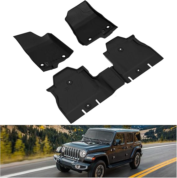KIWI MASTER Floor Mats Compatible for 2018-2023 Jeep Wrangler JL 4-Door Accessories Floor Liners TPE All Weather Slush Custom Fit Mat Front and Rear 2 Row Black OEM 82215203AE
