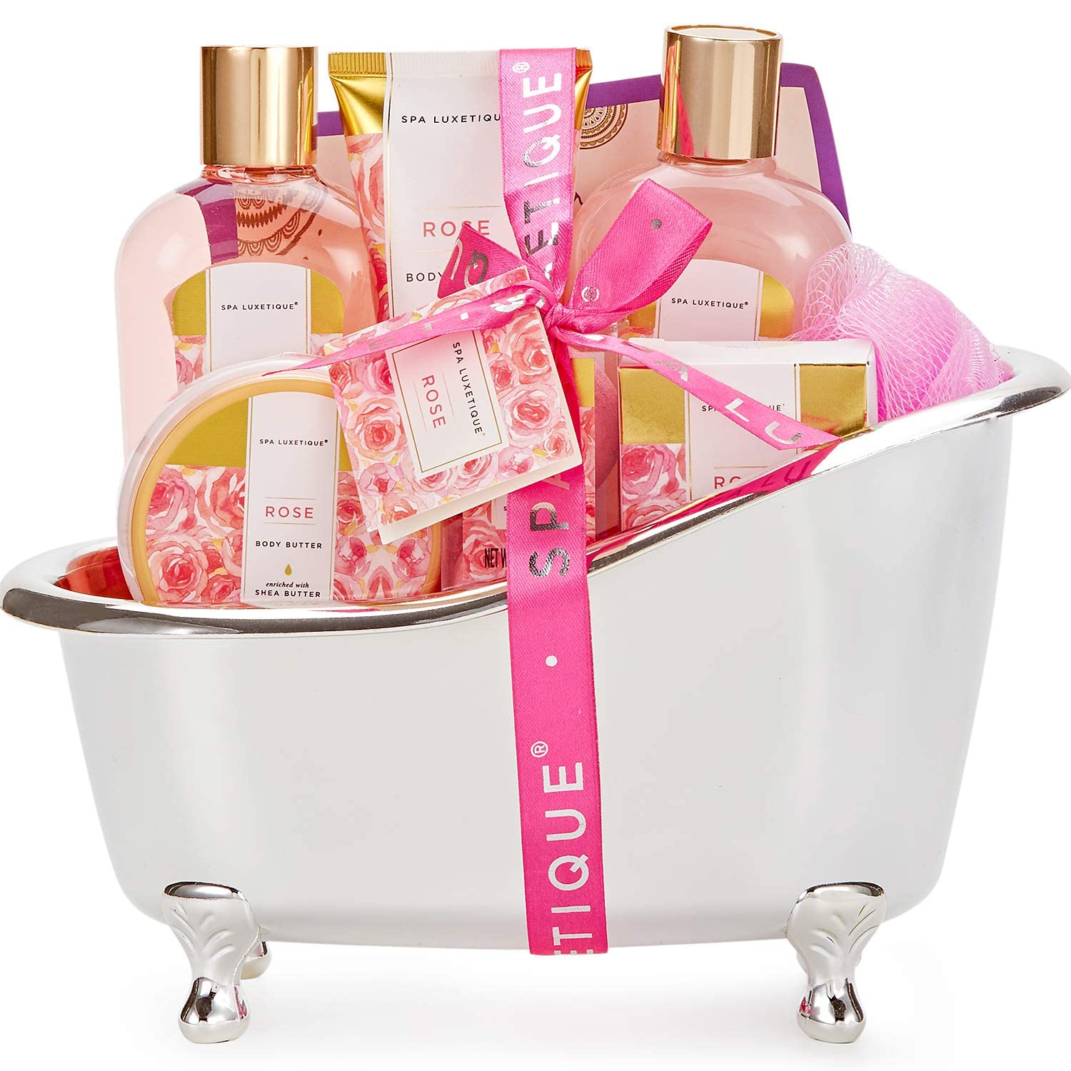 SPA LUXETIQUE Wellness Set for Women - 8-Piece Rose Fragrance Bath Gift Set for Women Birthday Gift Beauty Set with Decorative Bathtub Valentines Day Gift Mothers Day Gift Gifts for Women
