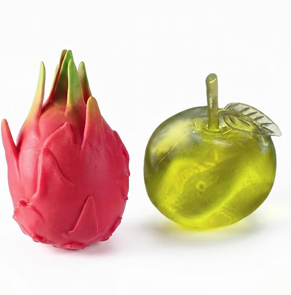 2 PCS Fruit Squishy Toys Set Realistic Dragon Fruit & Clear Green Apple Slow Rising Squishies Soft TPR Squeeze Fidget Toys for Stress Anxiety Relief Cute Desk Decor Sensory Toys for Adults Office Home