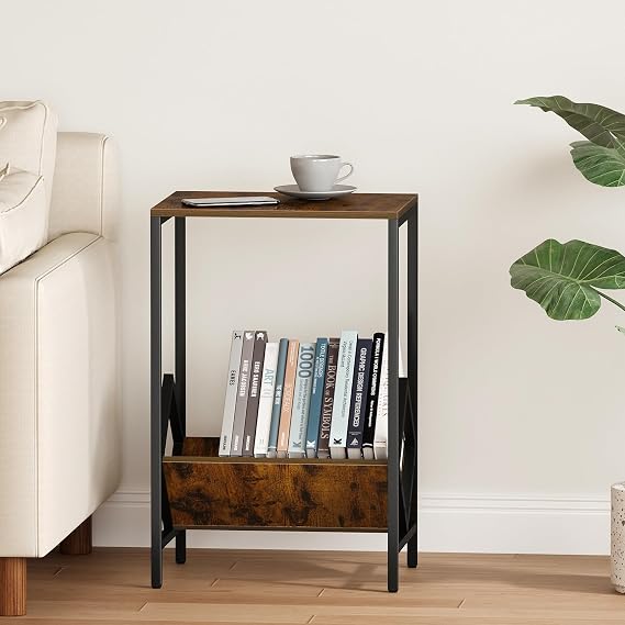 2 Tier Side Table, Record Player Stand with Storage of up to 100 Albums, Record Storage, Vinyl Record Stand, Brown Turntable for