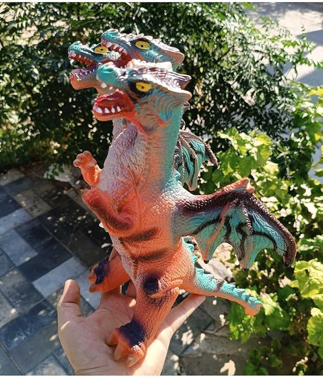 3 Başlı Ejderha Figürü Sesli Büyük Boy 50 Cm, Çocuklar İçin Oyuncak Dinozor Ejderha Dayanıklı Soft
