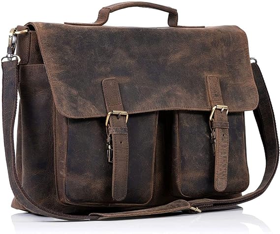 KomalC 16 Inch Leather briefcase Laptop Messenger Bags for Men and Women Best Office Satchel Bag (Messenger Bag)