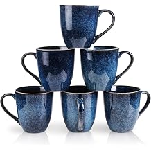 vicrays Stoneware Tea Mug Set of 6, 350 ml, Stoneware Coffee Mug for Men, Women, Unique Glazed Mugs with Handle for Coffee, Tea, Milk, Cocoa, Cereal (Starry Blue)