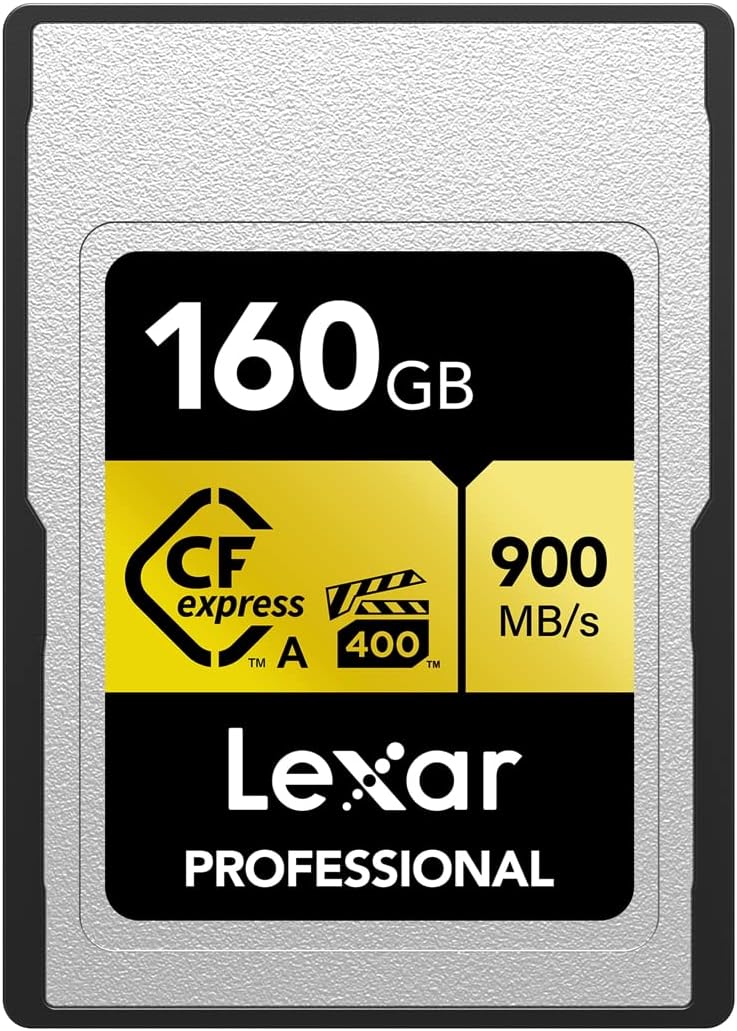 Lexar 160GB Professional CFexpress Type A Gold Series Memory Card, Reading Up to 900MBs, Cinema Quality 8K Video, Rated VPG 400 LCAGOLD160G-RNENG