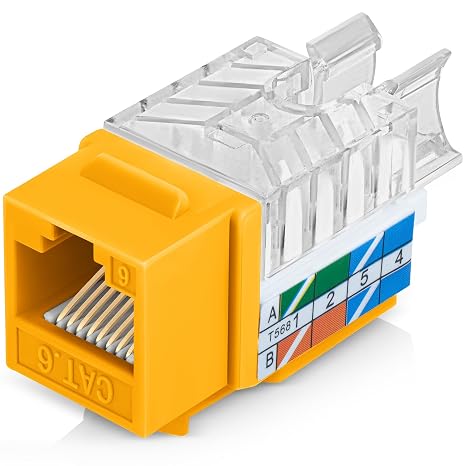 Everest 45 Degree RJ45 Cat6 Keystone Jacks Slim Profile 10-Pack Yellow