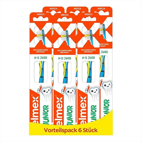 Elmex Junior Toothbrush Ideal for Children 6-12 Years Soft Pack of 6