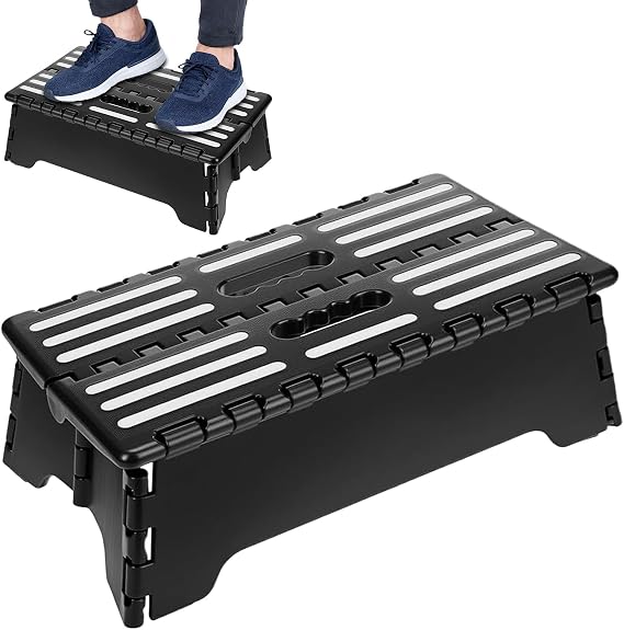 Portable Folding Half Step Stool Non Slip Mobility Aid for Elderly, Skid-Resistant Lightweight Stepstool for Bathroom, Kitchen, Suvs & Rvs (Black, 13cm)