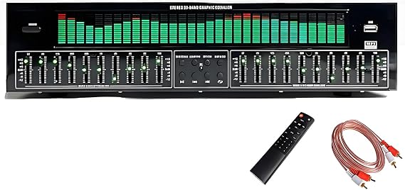 31-Band Digital Equalizer, Audio Stereo Graphic Equalizer with Dedicated Remote Control & Audio Cable, 12 Rhythm Patterns, Auto Noise Reduction,LED Music Spectrum Analyzer for Home Studio & Recording