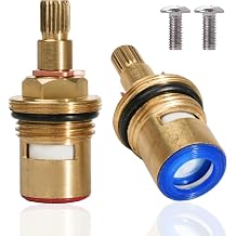 1 Pair Universal Ceramic Tap Cartridge 1/4 Turn Solid Brass Faucet Valve Replacement, Hot and Cold Tap Inserts, Durable Ceramic Disc Mixer Core for Bathroom Basin Kitchen Sink Shower Taps