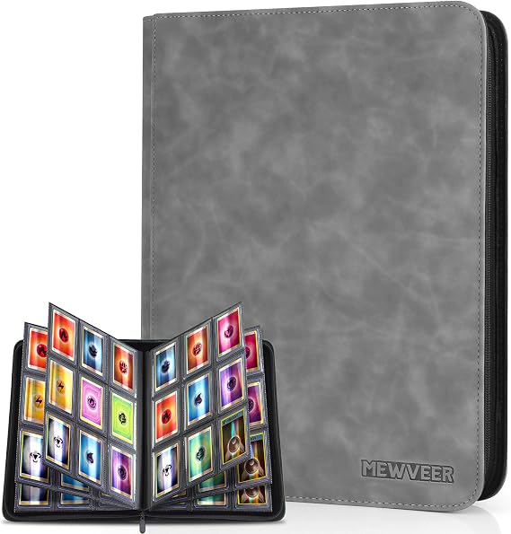 Top Loader Card Binder, Holds 252 Top Loaders Storage, 9 Pockets with Sleeves, Trading Card Binders for Sports Cards, YGO/MTG Card Collection Binder - Gray (Not for Cards WITHOUT a Top Loader)