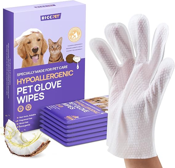 HICC PET Grooming & Moisturising Glove Wipes for Dogs & Cats