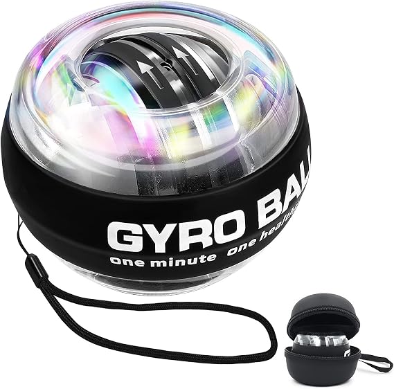 Power Ball with Auto-Start Function, Grip Strength Ball, LED Light, Snap Ball, Wrist, Forearm, Muscle Training, Grip Strength, Training with Strap