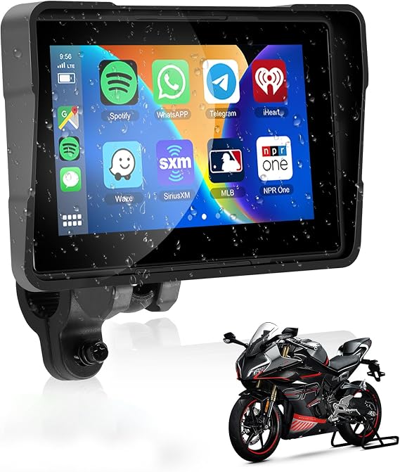 HD IPS Touch Screen Portable Wireless Apple Carplay Screen for Motorcycle &Wireless Android Auto GPS Navigation for Motorcycle,Car Play,Dual Bluetooth Waterproof,Siri Voice Control 5Inch for Motorbike