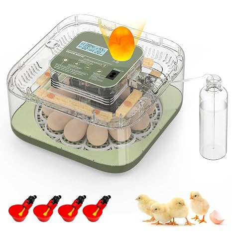 MYPIN 12-Egg Fully Automatic Incubator with Auto-Turning, Humidity & Temperature Control, Auto Water Refill and Viewing Window for Hatching Chicken Duck Quail Eggs - Farm, Lab, Classroom, Home Use