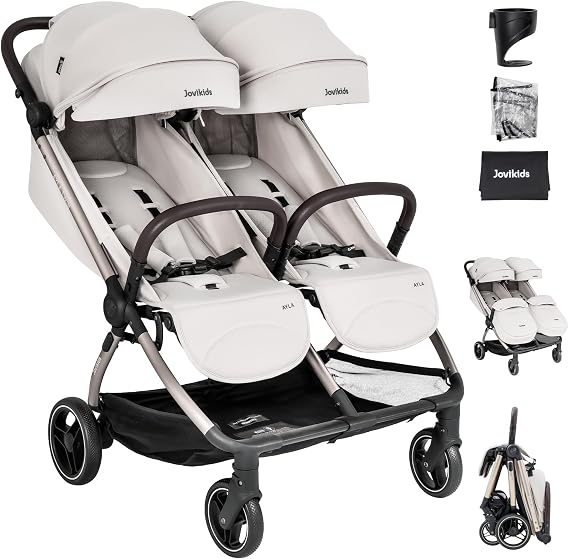 Jovikids Ayla Twins Double Pushchair, One-Hand Fold, Shock-Absorbing