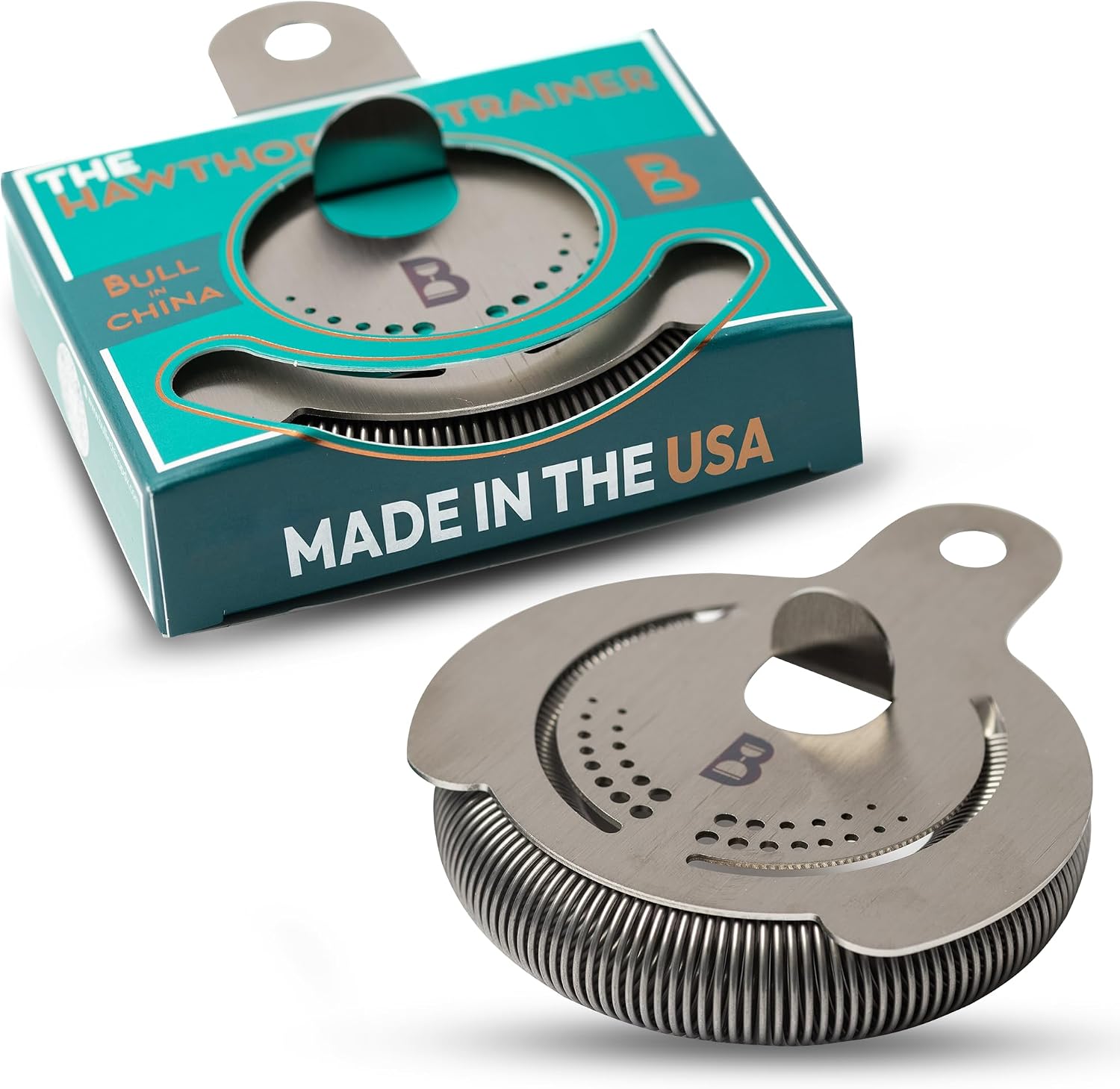 Bull Hawthorne Strainer Stainless Steel Made in USA High Density Spring Cocktail Strainer for Boston Shakers and Mixing Glasses for Bar and Bartender