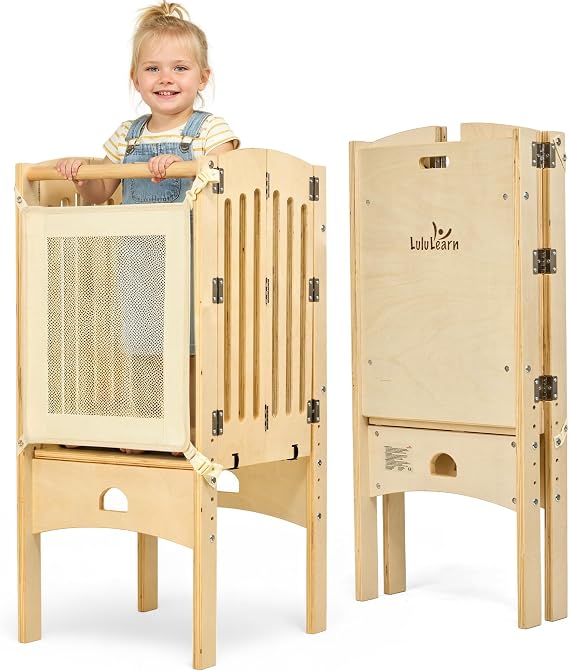 Learning Tower from 1 Year [Foldable] - Montessori Learning Tower, Pre-Assembled, Height Adjustable & Extra Safe, Space-Saving Step Stool for Kitchen & Everyday Use (Natural)