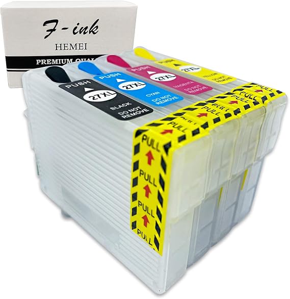Empty Refillable Ink Cartridge Replacement For Ep 27 or 27XL Ink,Works With WorkForce WF-3640DTWF WF-7110DTW WF-7610DWF WF-7620DTWF WF-7720DTWF WF-7715DWF WF-7710DWF WF-7210DTWF Printer