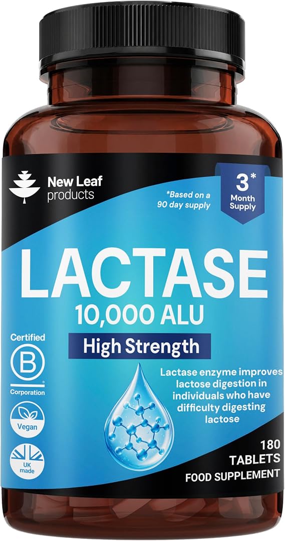 New Leaf Lactase Tablets 10,000 ALU High Strength, 180 Tablets