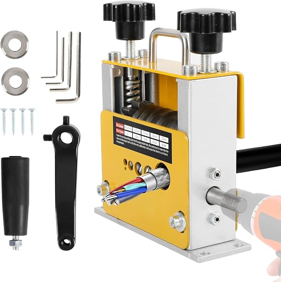 Wire Stripper Machine 2 in 1 Manual Drill Powered Cable Stripper Machine with 2 Blades for 1-17mm Cable, Electric Wire Stripper Tool Scrap Copper Cables Recycling