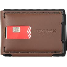 Trayvax Venture 札入れ財布 フロントポケット マネー&クレジットカードホルダー ミニマリストスリムレザーメタルウォレット 男女兼用, 陽極酸化ブラックタンブルフレームとフロンティアブラウンレザー。, コンパクト, 札入れ。