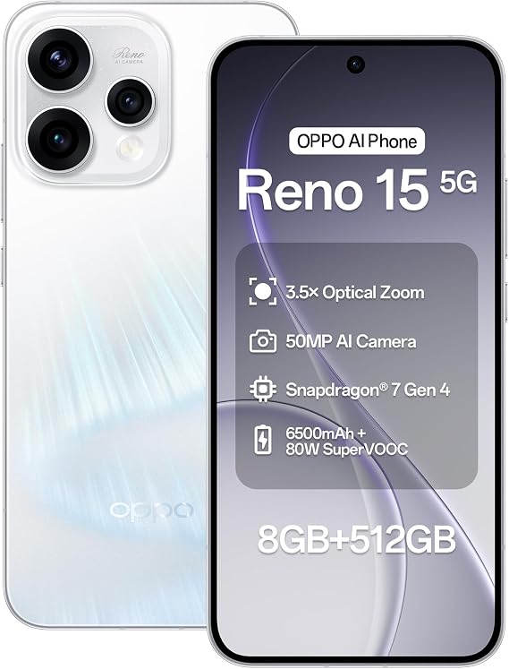 OPPO Reno15 5G Smartphone, 8GB RAM+512GB Storage,Aurora Blue