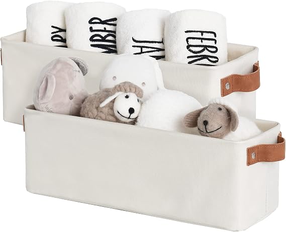 StorageWorks Fabric Storage Baskets with Handles, Beige, 2-Pack